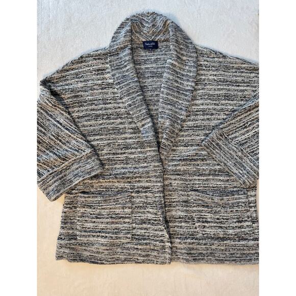 Splendid Black White Jacket Woven Boucle Kimono Wrap Open Cardi Large - Picture 9 of 10